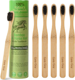 Gaia Guy Small Bamboo Horse Hair Toothbrush – 6 Pack - Gaia Guy