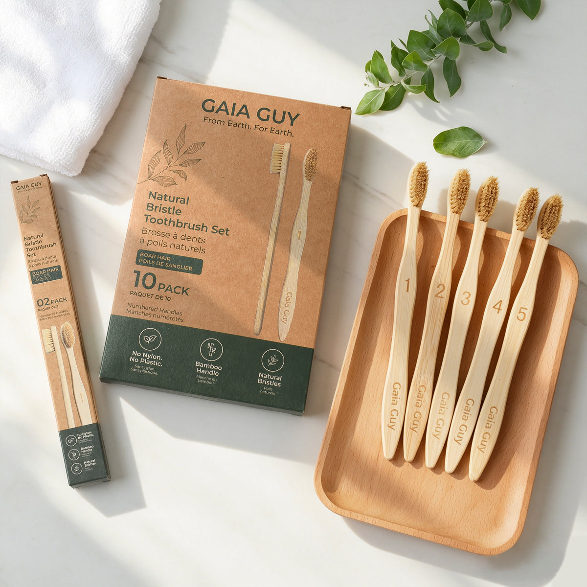 Natural Boar Bristle Bamboo Toothbrushes – 2 Pack | No Nylon