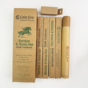 Bamboo and Horsehair Toothbrushes w/ Silk Floss and Bamboo Travel Case - Gaia Guy