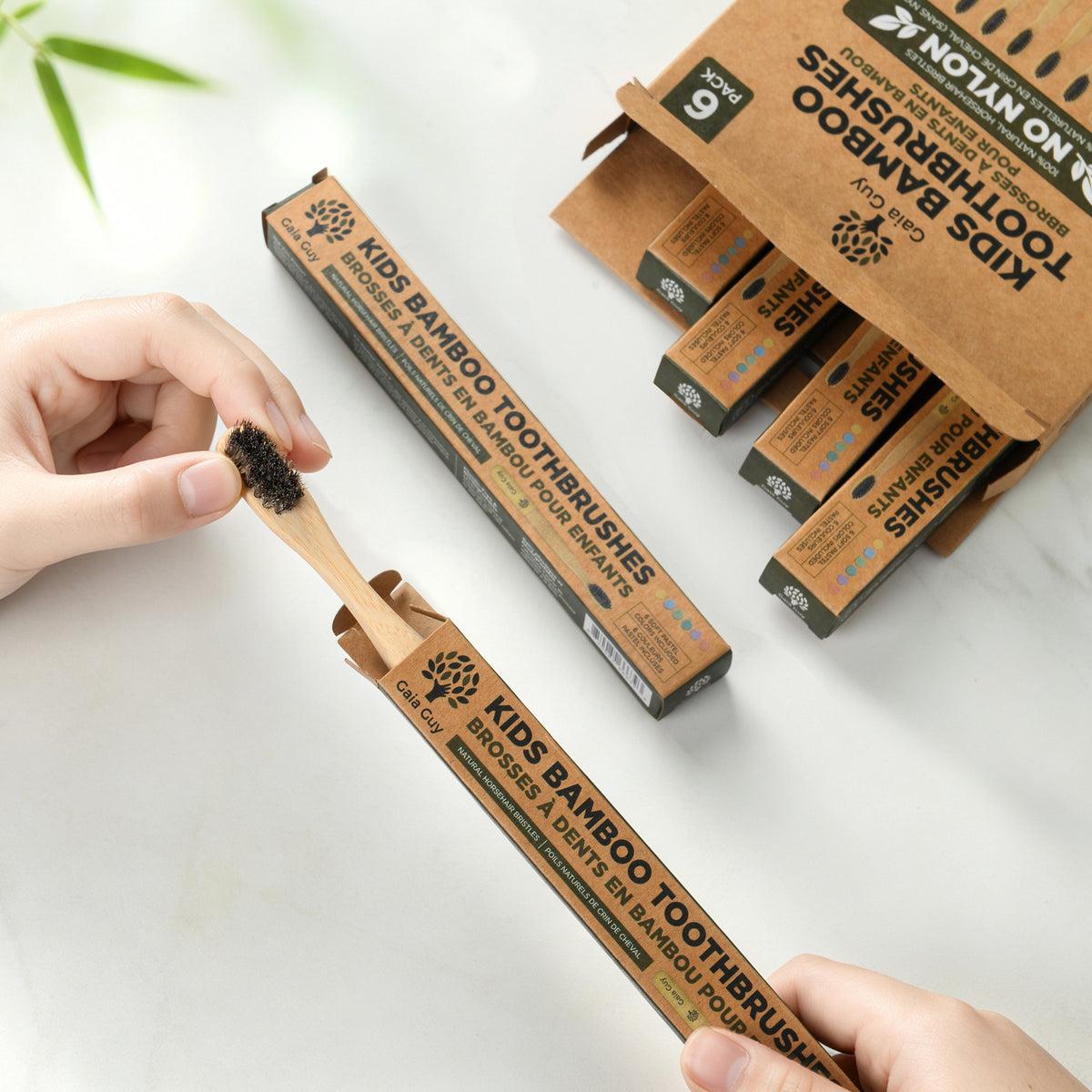 Kids’ Bamboo Toothbrushes with Natural Horsehair Bristles – 6 Pack