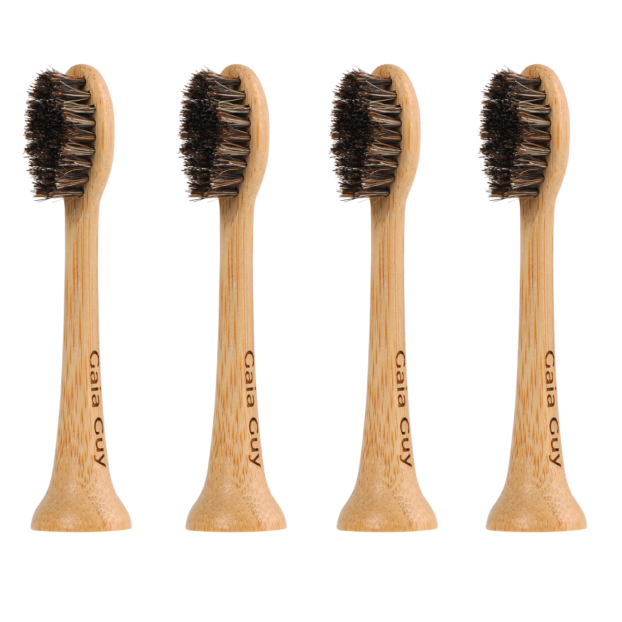 Gaia Guy Bamboo & Horsehair Electric Toothbrush Heads – 4-Pack | Compatible with AquaSonic® | Natural Horsehair Bristles | Coated or Uncoated