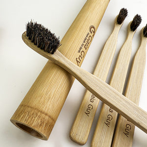 Bamboo and Horsehair Toothbrushes w/ Silk Floss and Bamboo Travel Case - Gaia Guy