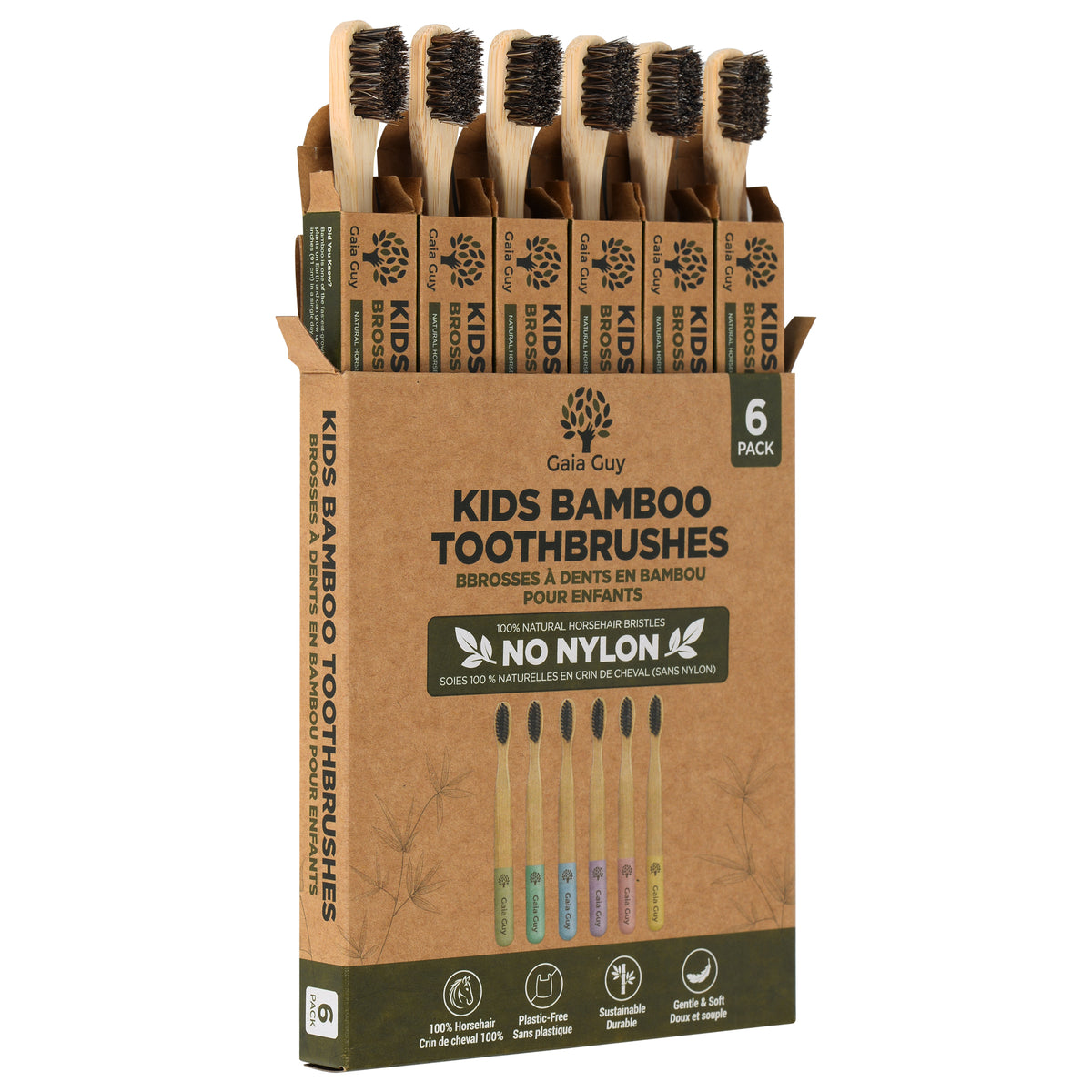 Kids’ Bamboo Toothbrushes with Natural Horsehair Bristles – 6 Pack
