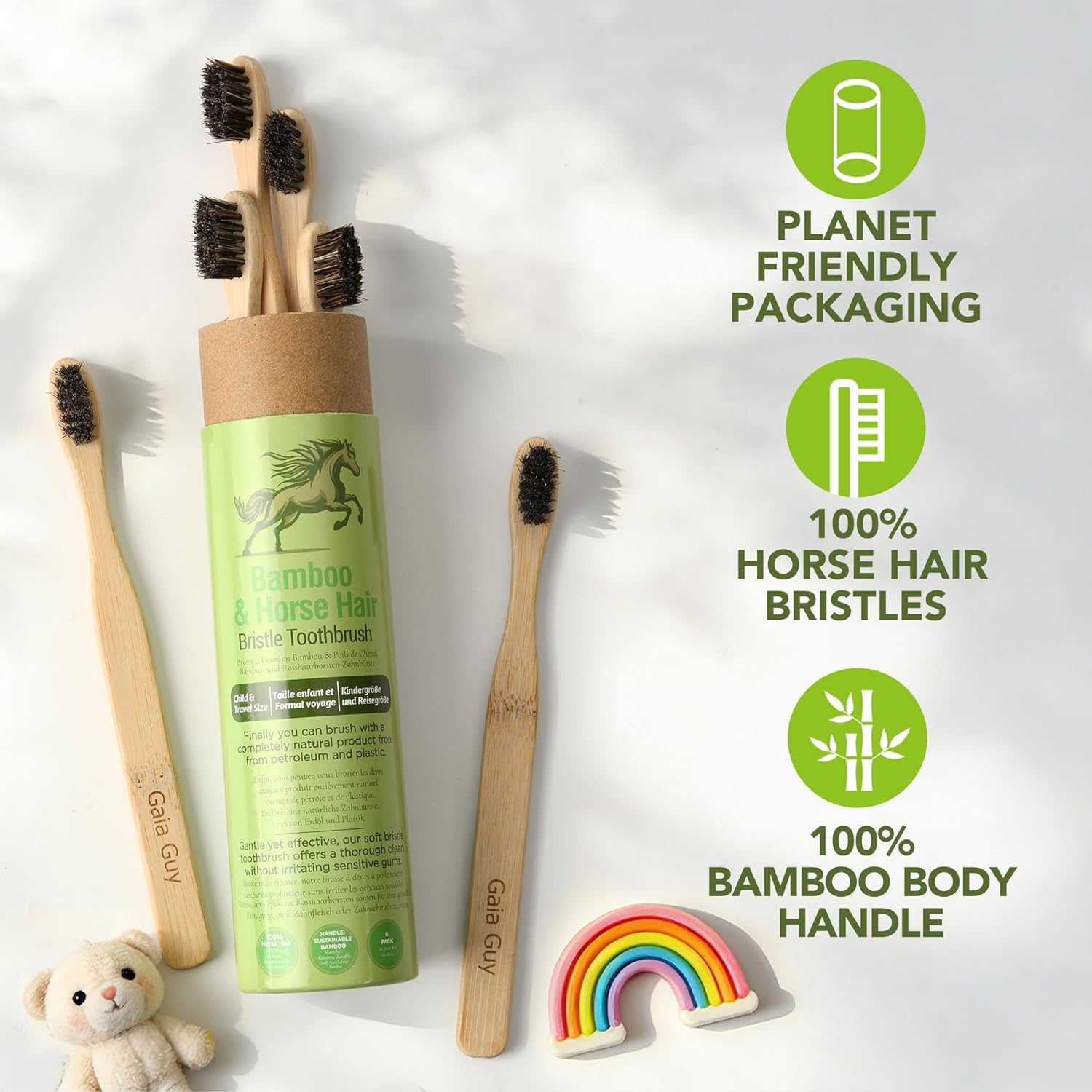 Small Bamboo Horsehair Toothbrush (6 Pack) | Gaia Guy