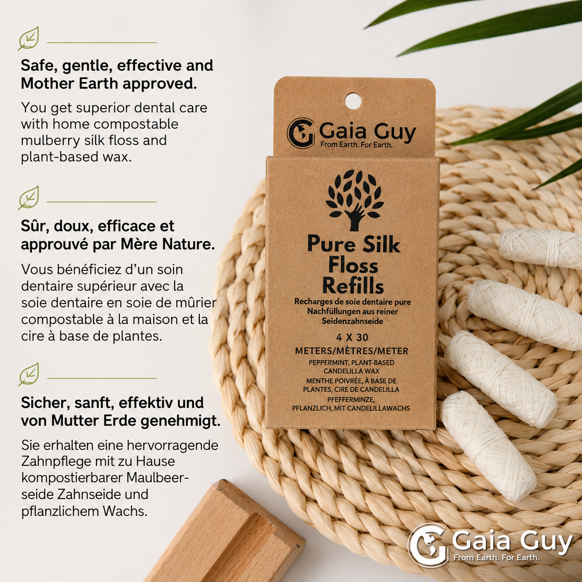 Natural Silk Dental Floss Refills – Peppermint, 4-Pack | Gaia Guy