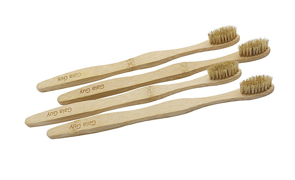 Boar Bristle Bamboo Toothbrush - Totally Biodegradable No Nylon Toothbrushes - Zero Waste  12-Pack