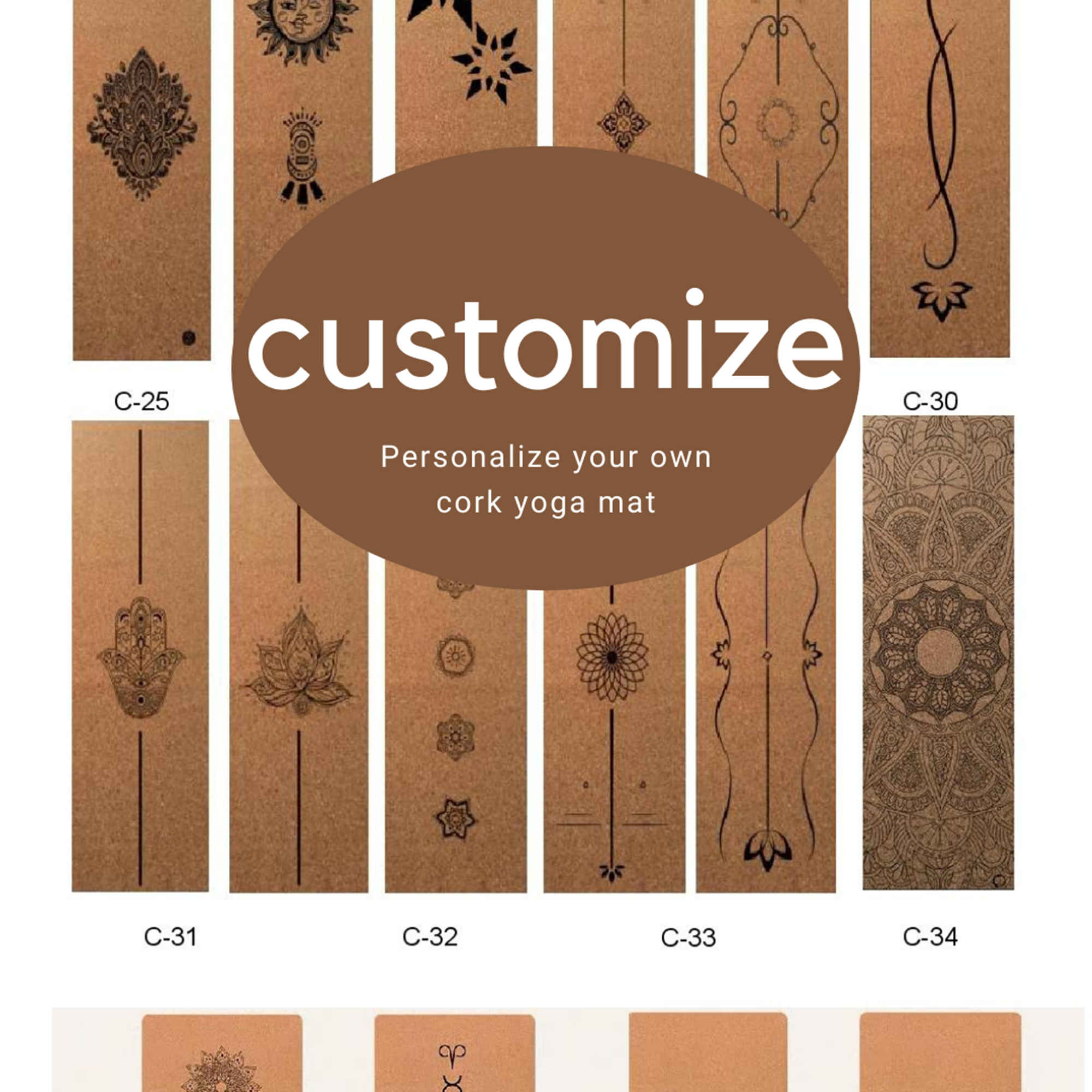 Custom Cork Yoga Mat - Natural Cork and Rubber Personalized YOGA MAT 72" x 24" x 5mm or 3mm Thick. Non-slip, Best Eco-friendly Mat!