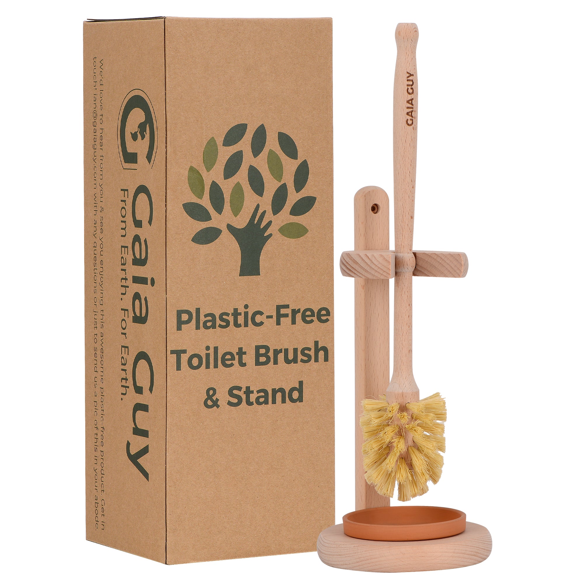 Gaia Guy Beech Wood Toilet Brush with Stand & Ceramic Drip Tray