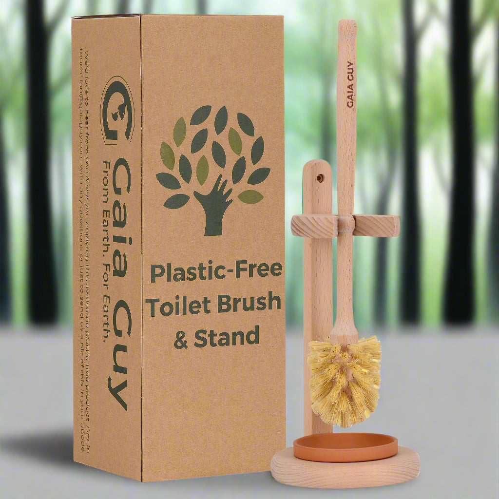 Gaia Guy Beech Wood Toilet Brush with Stand & Ceramic Drip Tray