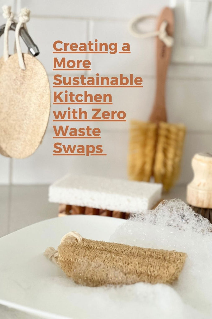 Zero Waste Kitchen Kit: Bamboo Pot Scrubber, Wood Dish Brush, Loofah Sponges, Plastic-Free Cellulose Sponges, Bamboo Brush Holder, Wood Soap Tray