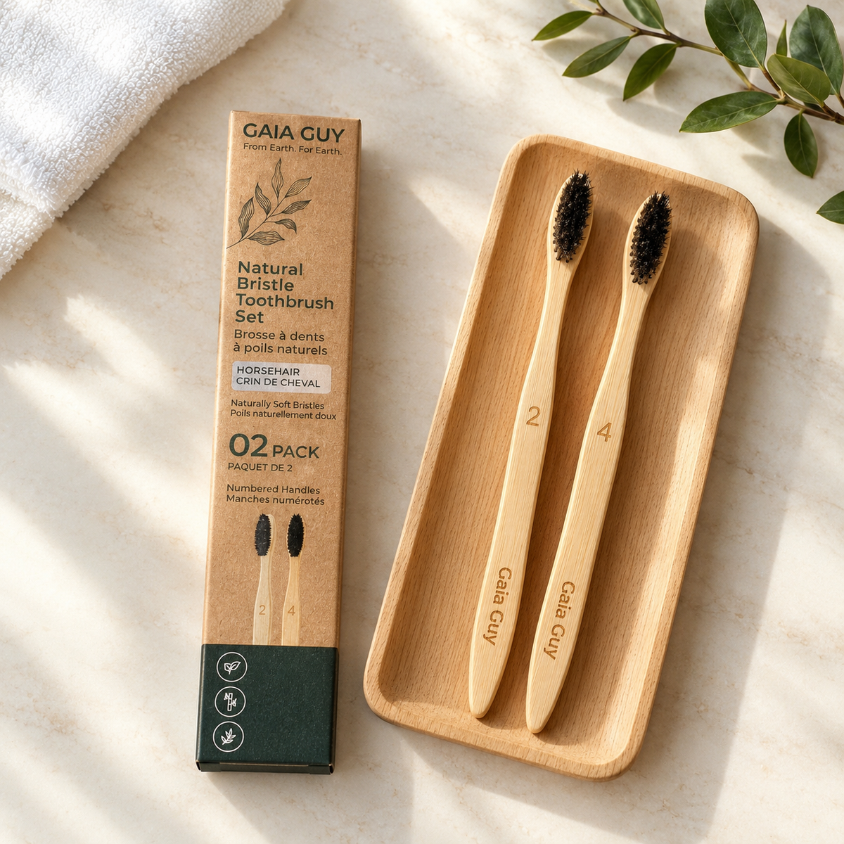 Horsehair Toothbrushes – 2 Pack | Soft Natural Bristles, Bamboo Handle