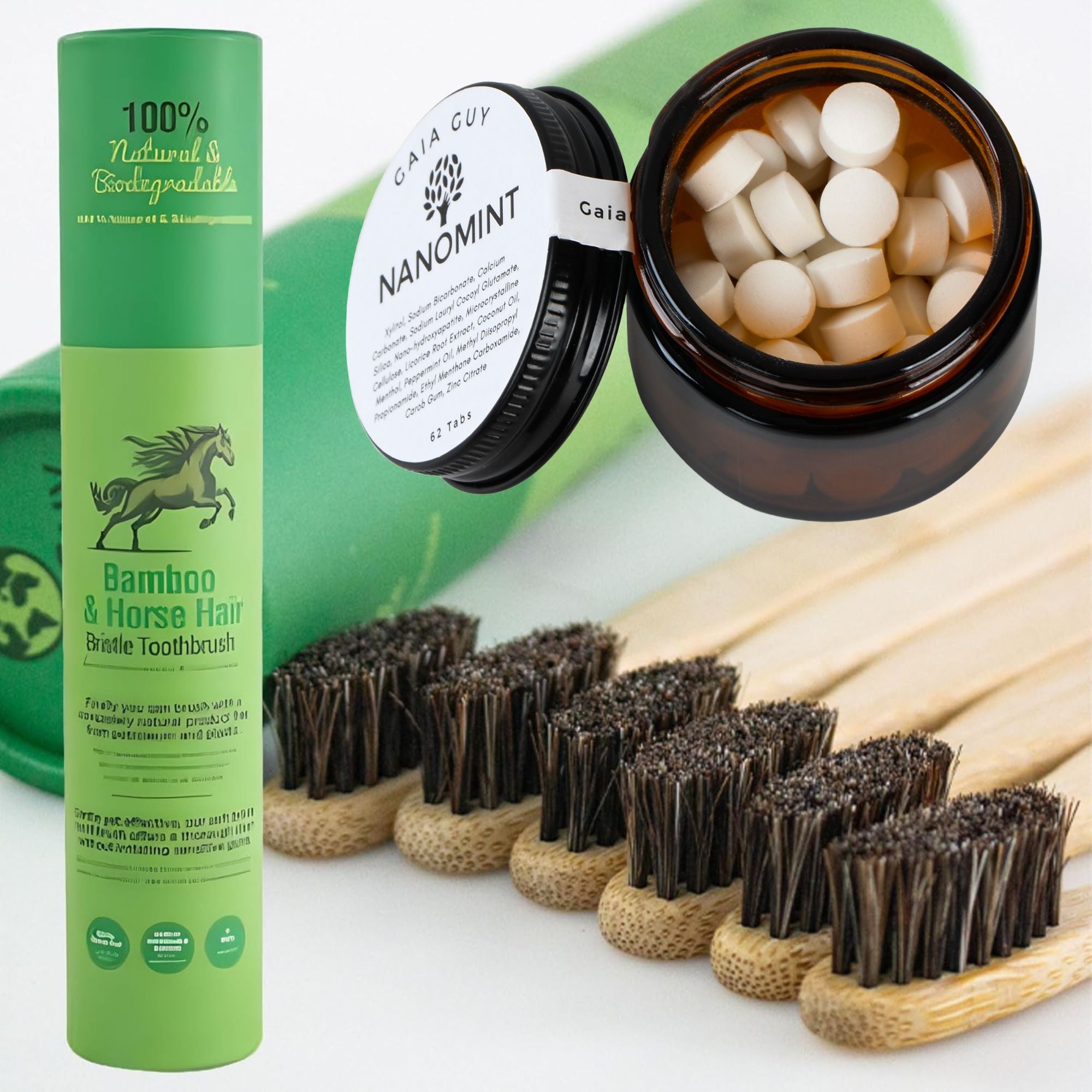 Horsehair Toothbrush and Nanomint Toothpaste Tablets