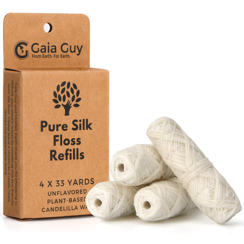Silk Dental Floss Refill | Unflavored Silk Dental Floss | 4 spools x 33yds