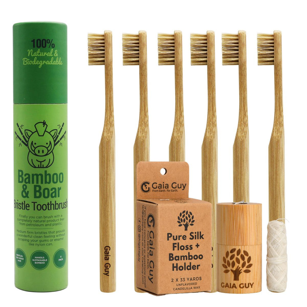 Bamboo and Boar Bristle Toothbrush w/ Silk Floss