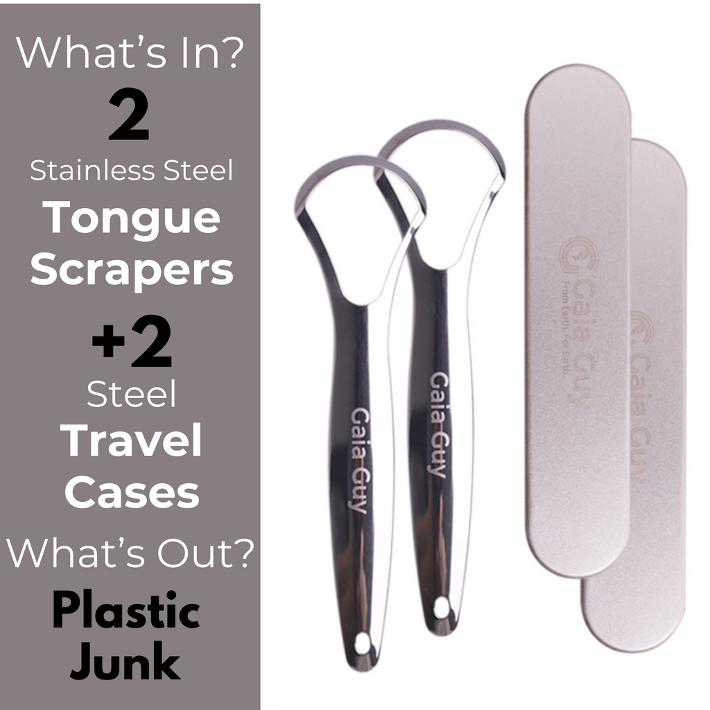 2 Stainless Steel Tongue Scrapers With 2 Steel Travel Cases (PlasticF