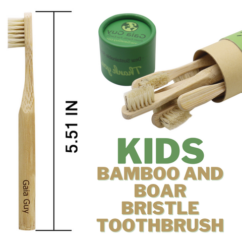 Natural Bristle Bamboo Toothbrush for Kids (Boar Hair ONLY) - 6-Pack of Boar Bristle Toothbrushes (Plastic-Free)