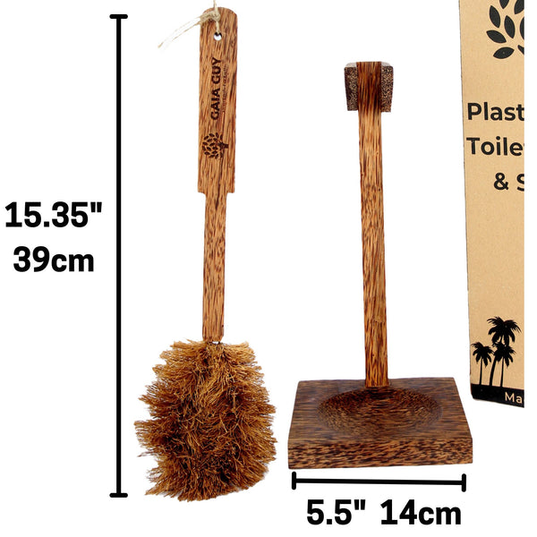 Plastic-Free Coconut Wood Toilet Brush With Coconut Bristles and Coconut Wood Stand