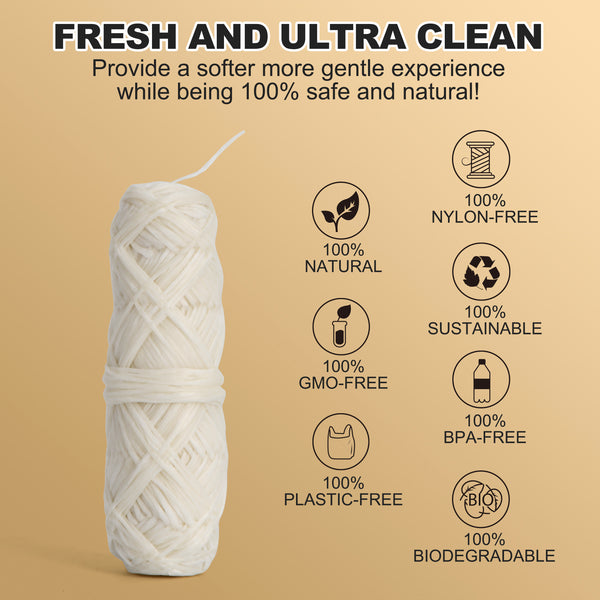 Silk Dental Floss Bundle | Unflavored Natural Silk 6 spools x 33yds | Reusable Bamboo Holder