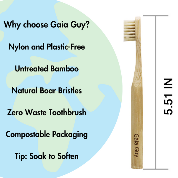Natural Bristle Bamboo Toothbrush for Kids (Boar Hair ONLY) - 6-Pack of Boar Bristle Toothbrushes (Plastic-Free)