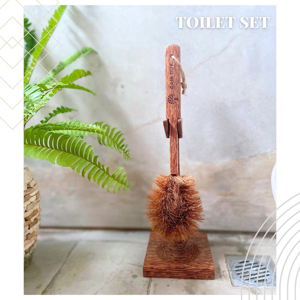 Plastic-Free Coconut Wood Toilet Brush With Coconut Bristles and Coconut Wood Stand