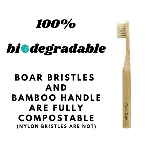 Natural Bristle Bamboo Toothbrush for Kids (Boar Hair ONLY) - 6-Pack of Boar Bristle Toothbrushes (Plastic-Free)