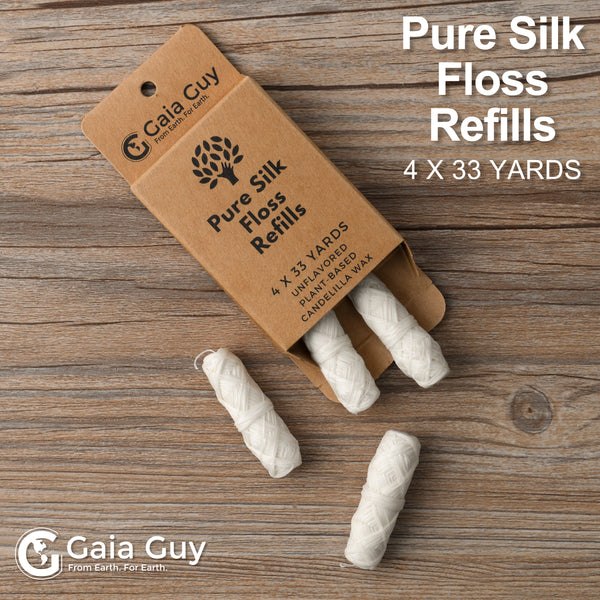 Silk Dental Floss Refill | Unflavored Silk Dental Floss | 4 spools x 33yds