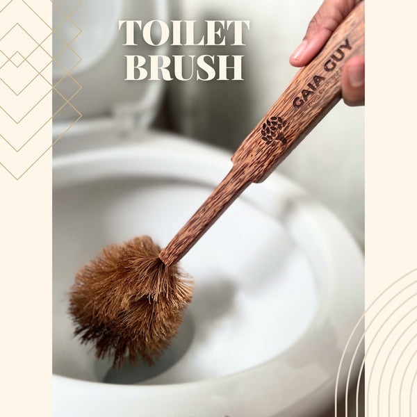 Plastic-Free Coconut Wood Toilet Brush With Coconut Bristles and Coconut Wood Stand