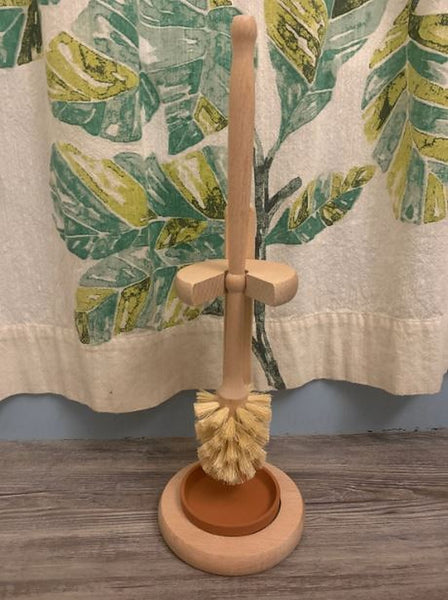 Plastic-Free Wood Toilet Brush With Wooden Stand