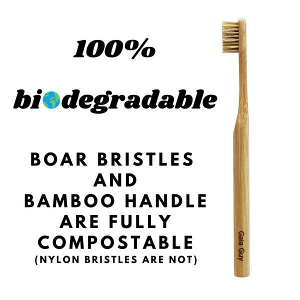 Natural Bristle Bamboo Toothbrush With Boar Hair - 6-pack