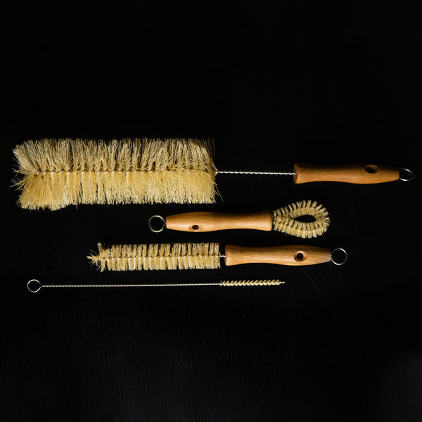 Plant-Based Bristle Bottle Brush and Straw Set (NO PLASTIC) Sisal Bristles, Wood Handles and Stainless Steel Bottle Cleaners
