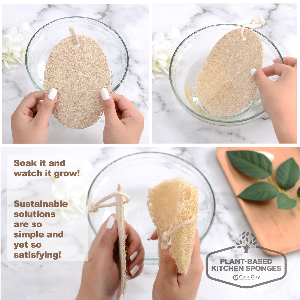 Loofah Fiber Kitchen Sponge Set Handmade with Linen, Great for Washing  Dishes, Cleaning Countertops with Durable Compostable Materials