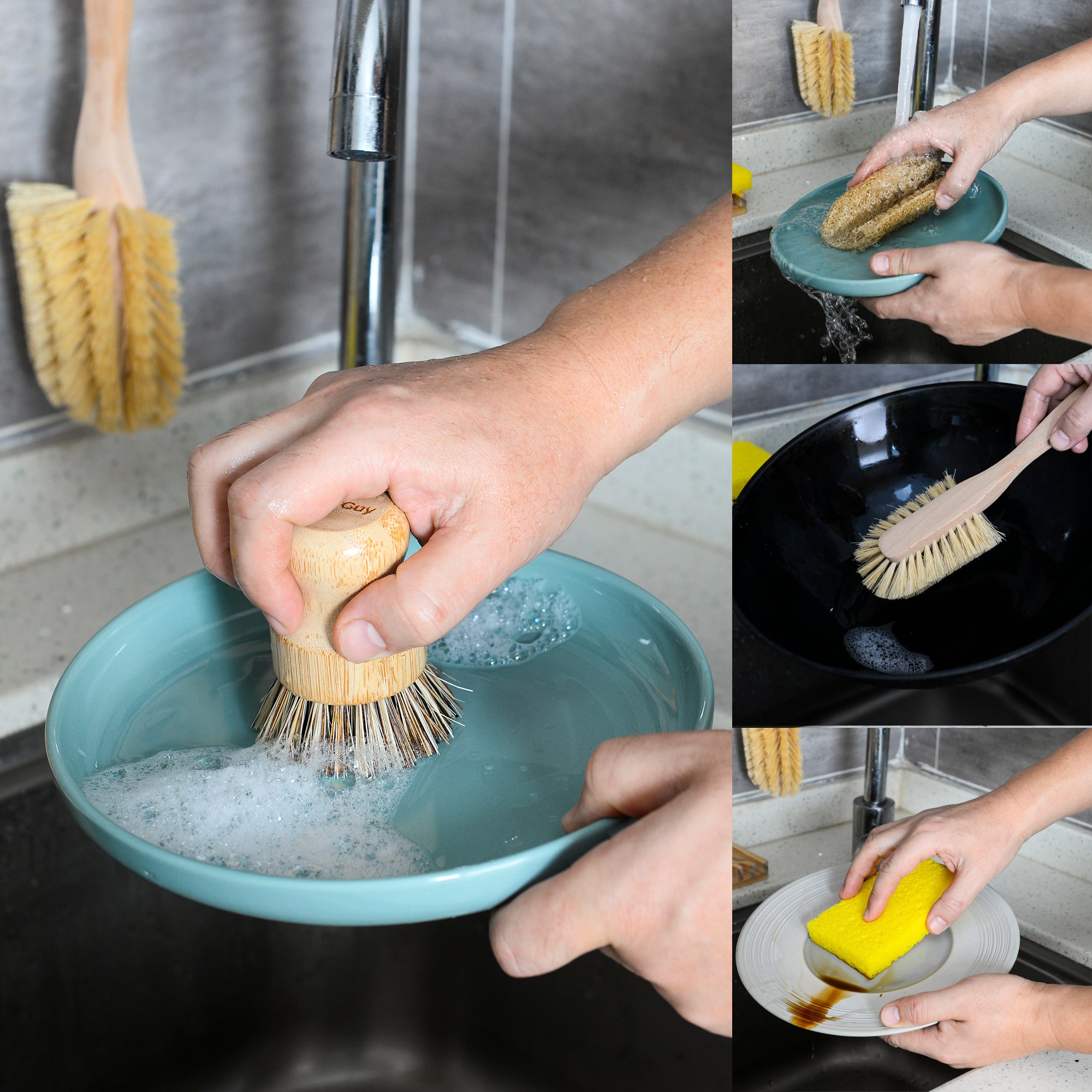 Zero Waste Kitchen Cleaning Set | Plastic-Free Bamboo Brushes