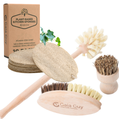 Gaia Guy Natural Dish Sponge (10 Pack), Luffa Kitchen Scrubber Scouring Pad, 100% Plastic-Free Loofah Plant-Based Dishwashing