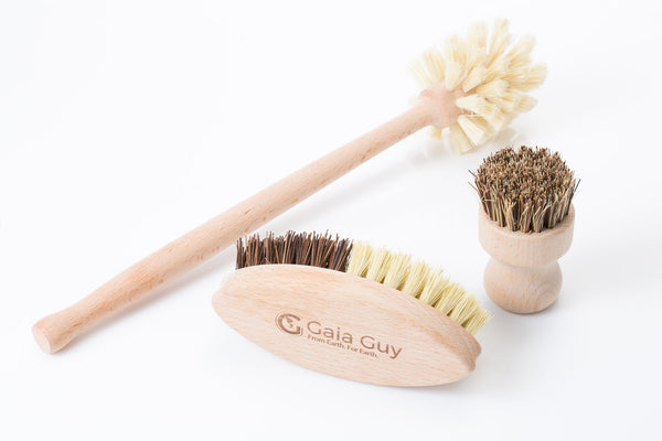 Wood and Tampico Bottle Brush - Pot Brush - Vegetable Brush Set - Zero Waste & Biodegradable Kitchen Brushes