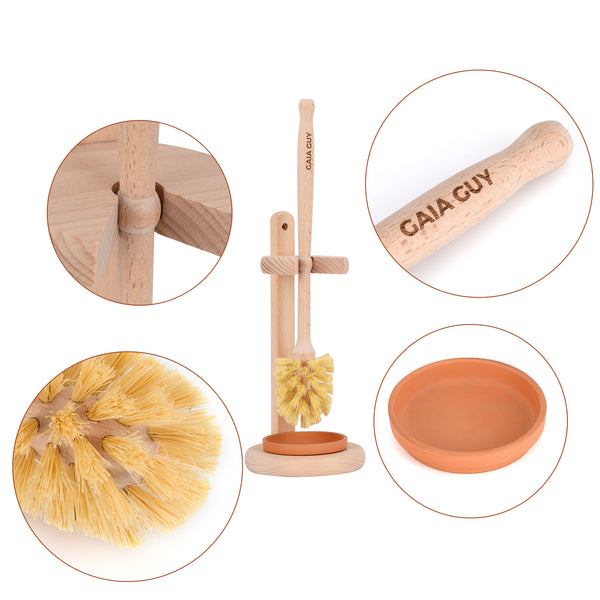 Plastic-Free Wood Toilet Brush With Wooden Stand