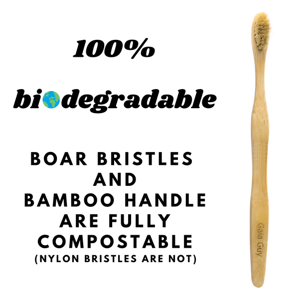 Boar Bristle Bamboo Toothbrush - Totally Biodegradable No Nylon Toothbrushes - Zero Waste  12-Pack