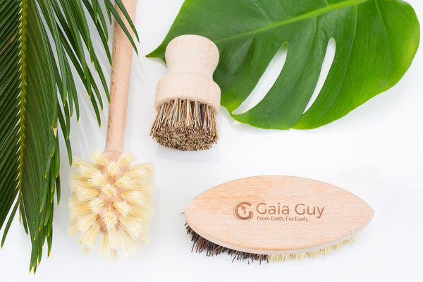 Wood and Tampico Bottle Brush - Pot Brush - Vegetable Brush Set - Zero Waste & Biodegradable Kitchen Brushes