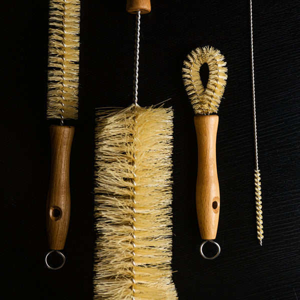 Plant-Based Bristle Bottle Brush and Straw Set (NO PLASTIC) Sisal Bristles, Wood Handles and Stainless Steel Bottle Cleaners