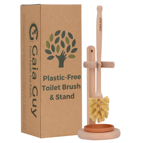 Plastic-Free Wood Toilet Brush With Wooden Stand