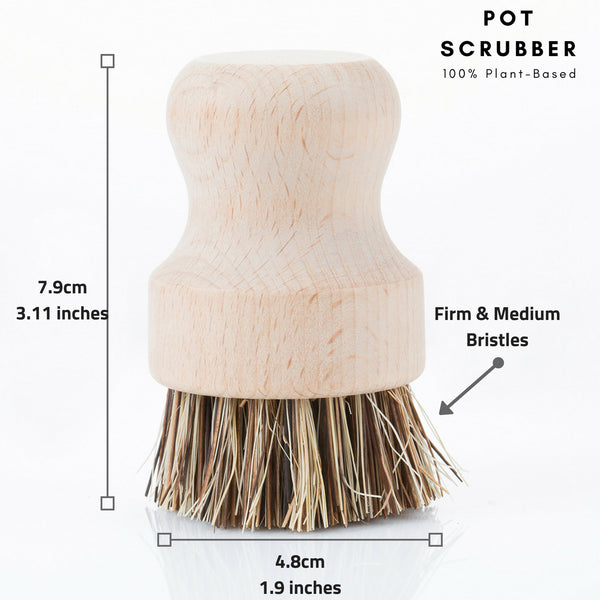 Wood and Tampico Bottle Brush - Pot Brush - Vegetable Brush Set - Zero Waste & Biodegradable Kitchen Brushes