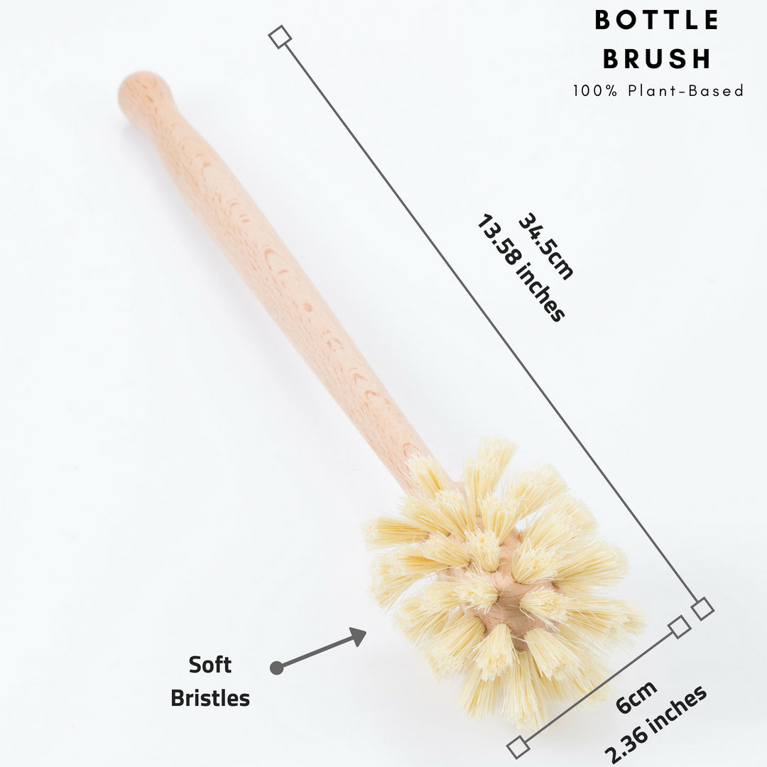Wood and Tampico Bottle Brush - Pot Brush - Vegetable Brush Set