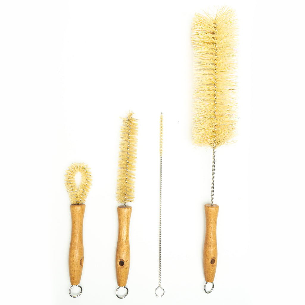 All Natural Bottle Cleaning Brush Set NO Plastic Sisal Bristles and Wood  Handle Bottle Cleaners, Lid Brush, Long Natural Straw Brush 