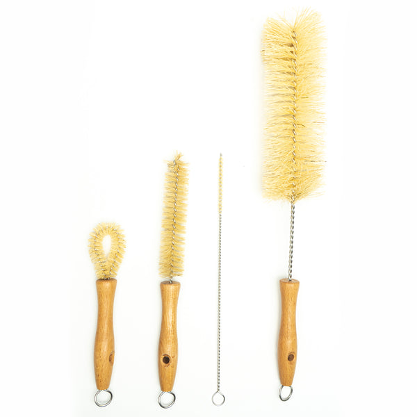 Plant-Based Bristle Bottle Brush and Straw Set (NO PLASTIC) Sisal Bristles, Wood Handles and Stainless Steel Bottle Cleaners
