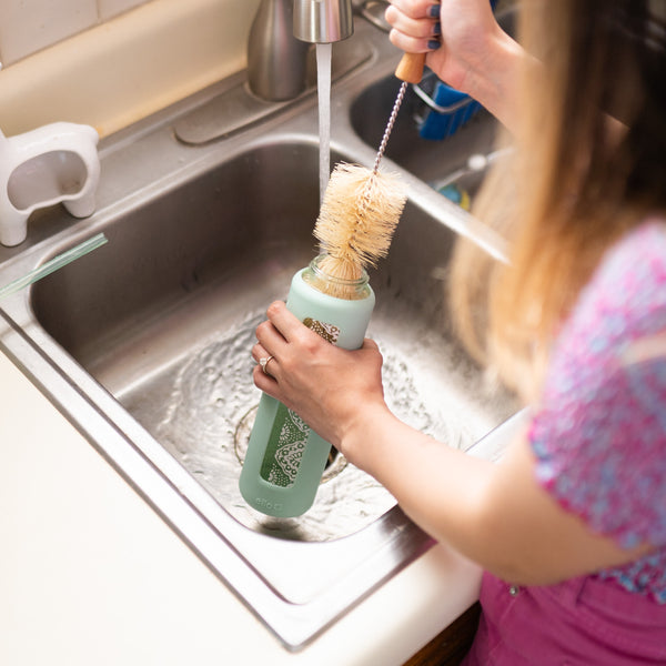 Plant-Based Bristle Bottle Brush and Straw Set (NO PLASTIC) Sisal Bristles, Wood Handles and Stainless Steel Bottle Cleaners