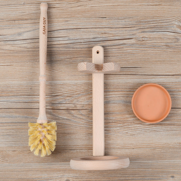 Plastic-Free Wood Toilet Brush With Wooden Stand